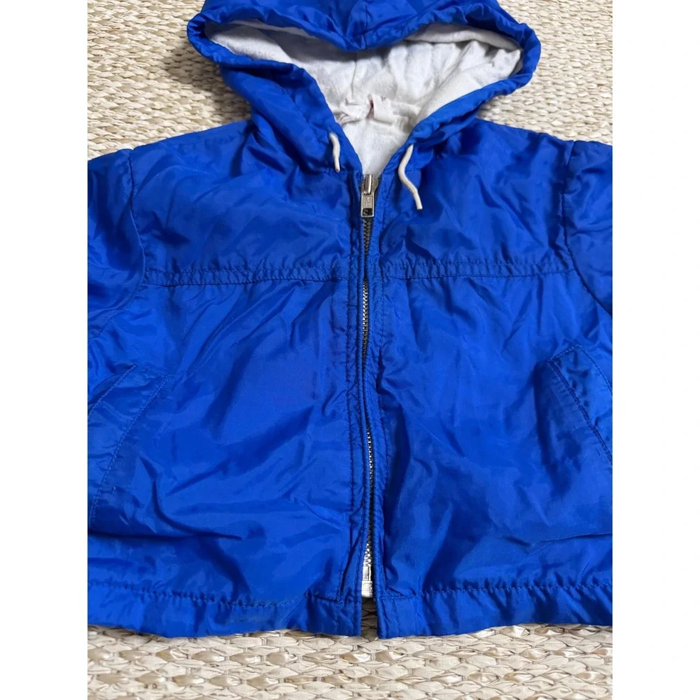 Vintage Blue Hooded Windbreaker Jacket Toddler 24M Lining 80's skate surf Retro